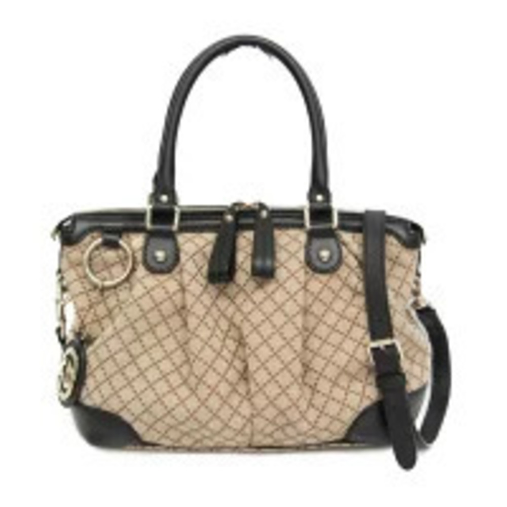 Gucci Sukey Diamante Canvas Leather Hobo Shoulder Bag Beige Black